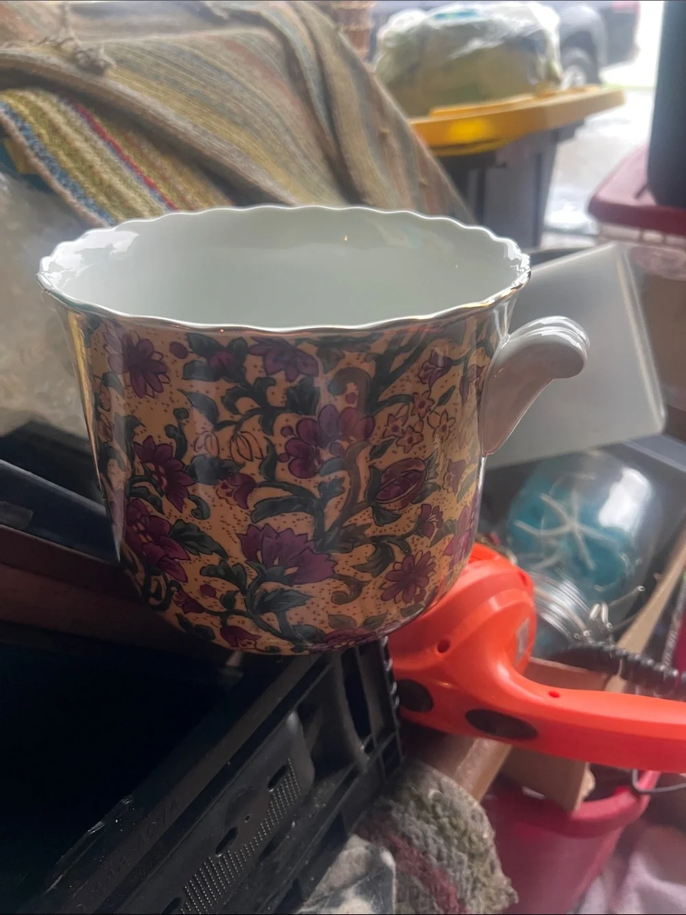 Vintage Floral Purple and Gold Porcelain planter or ice bucket